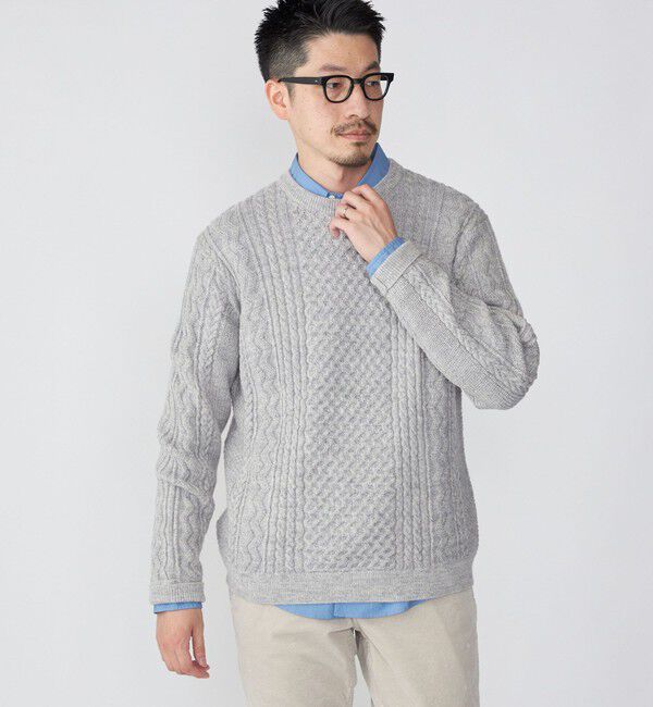 SHIPS「SHIPS:〈手洗い可能〉ランダム アラン クルーネック プルオーバー ニット」|ニット・セーター|グレー