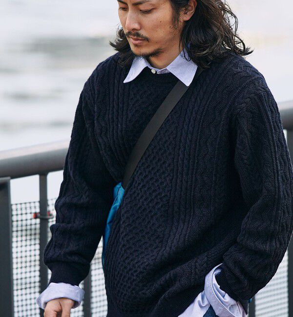 SHIPS「SHIPS:〈手洗い可能〉ランダム アラン クルーネック プルオーバー ニット」|ニット・セーター|ネイビー