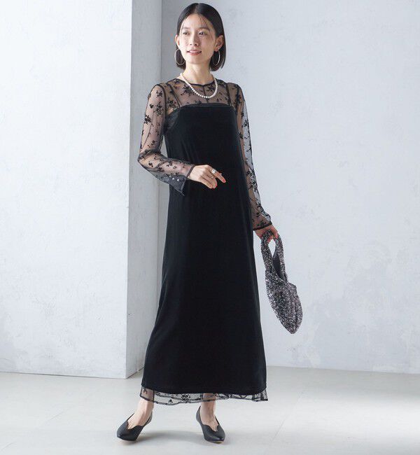 SHIPS for women「kaene:フロッキー レース ポリエステルベロア 2WAY ドレス（セレモニー対応可）」|ワンピース|