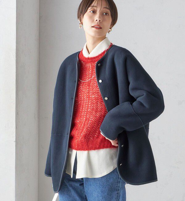 SHIPS for women「〈手洗い可能〉リバーシブル ボア &times; フリース ブルゾン」|ブルゾン・スタジャン|ネイビー