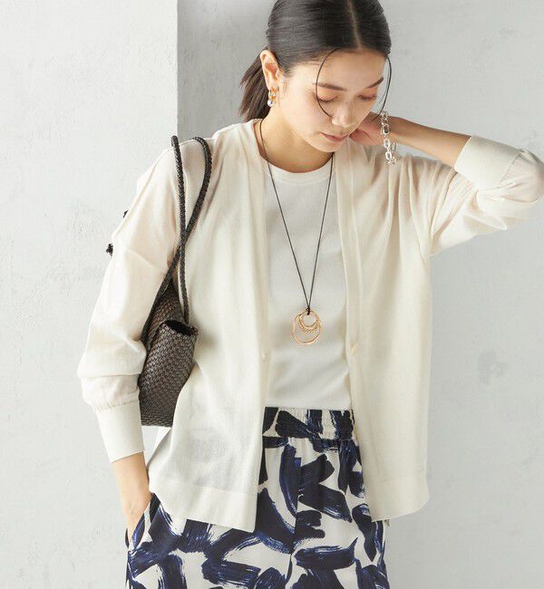 SHIPS for women「〈手洗い可能〉18G フィルミーコットン Vネック 1ボタン カーディガン」|カーディガン|オフホワイト