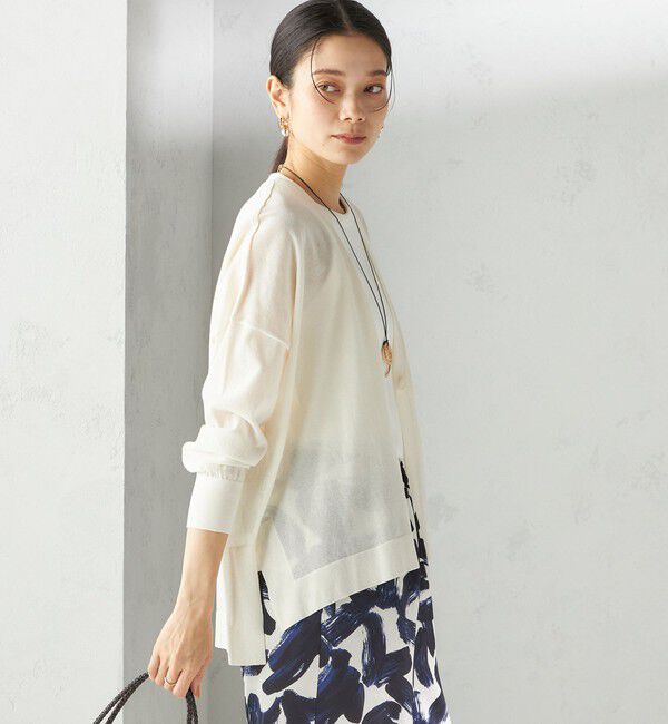 SHIPS for women「〈手洗い可能〉18G フィルミーコットン Vネック 1ボタン カーディガン」|カーディガン|