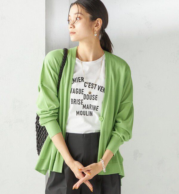 SHIPS for women「〈手洗い可能〉18G フィルミーコットン Vネック 1ボタン カーディガン」|カーディガン|グリーン