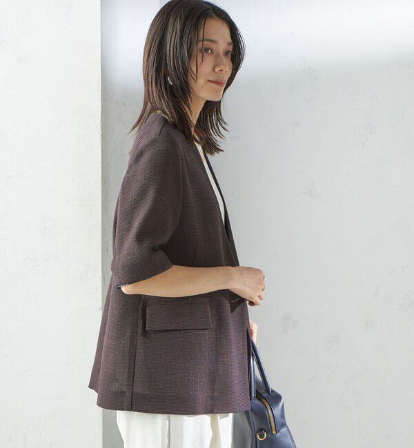 SHIPS for women「〈手洗い可能〉カラミ ノーラペル 半袖 ジャケット」|ノーカラージャケット|