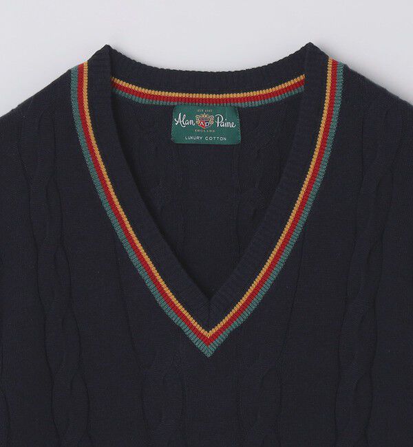 SHIPS「ALANPANE: 12ゲージ ケーブル編み コットン Vネック クリケットセーター」|ニット・セーター|