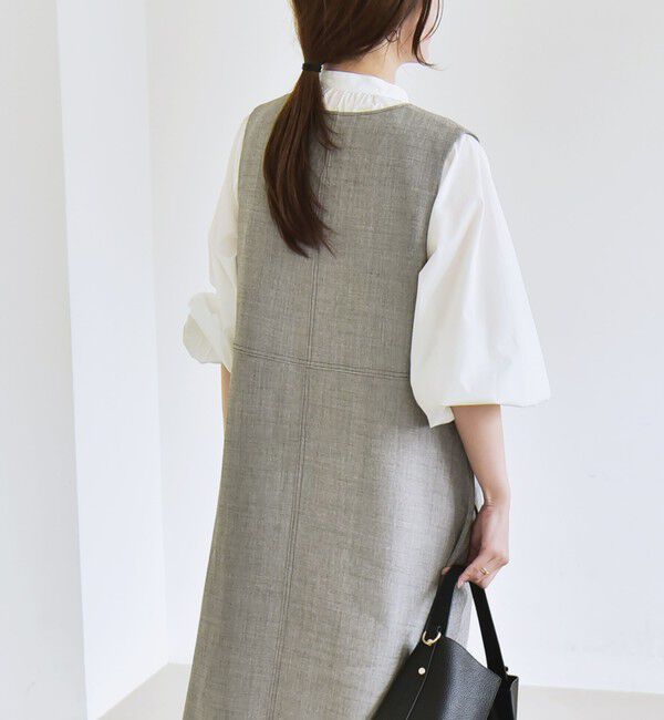 quaranciel「quaranciel:〈洗濯機可能〉ウーステッド ステッチワーク ポケット フレア Vネック ワンピース」|ワンピース|