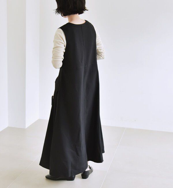 quaranciel「quaranciel:〈洗濯機可能〉ウーステッド ステッチワーク ポケット フレア Vネック ワンピース」|ワンピース|