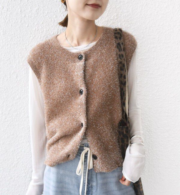 SHIPS for women「〈手洗い可能〉ラメ ニット ベスト」|ベスト・ジレ|ベージュ