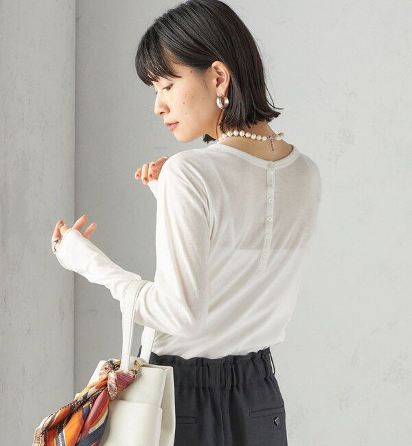 SHIPS for women「【SHIPS別注】miller: シアー ヘンリー ネック ロング スリーブ TEE」|Tシャツ・カットソー|