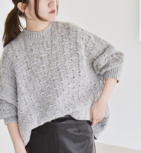 quaranciel「quaranciel:〈手洗い可能〉透かし編み クルーネック ドルマン ルーズ ニット プルオーバー」|ニット・セーター|
