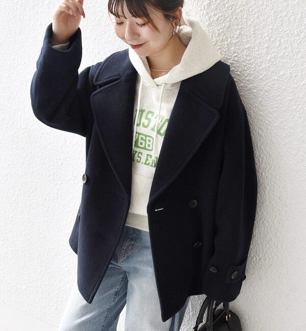SHIPS any「SHIPS any: カシミヤ ミックス テーラード ショート Pコート」|ピーコート|ネイビー