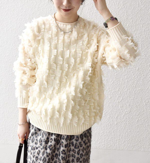 SHIPS any「SHIPS any:〈手洗い可能〉フリンジ デザイン ニット プルオーバー」|ニット・セーター|