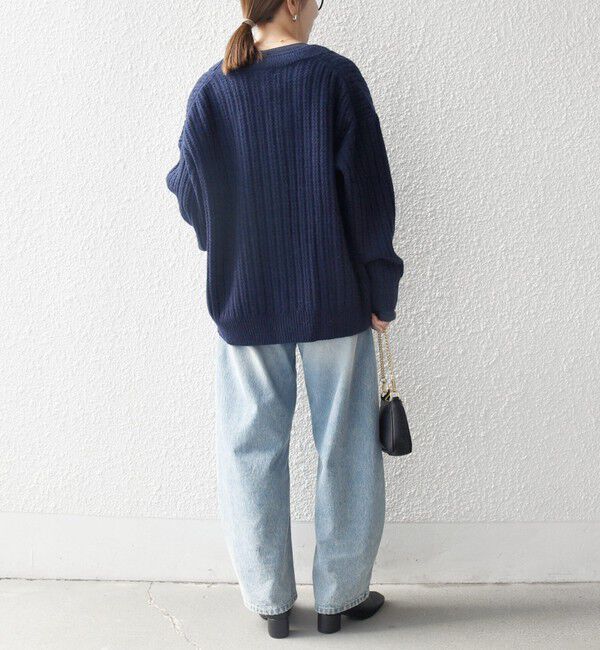 SHIPS any「SHIPS any: リブ タック編み Vネック ルーズ ニット カーディガン」|カーディガン|