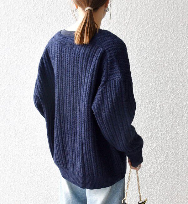 SHIPS any「SHIPS any: リブ タック編み Vネック ルーズ ニット カーディガン」|カーディガン|