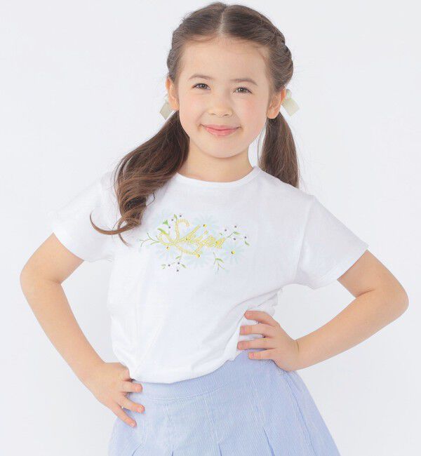 SHIPS KIDS「SHIPS KIDS:100～130cm / ガーリー エンブロイダリー ロゴ Tシャツ」|Tシャツ・カットソー|オフホワイト