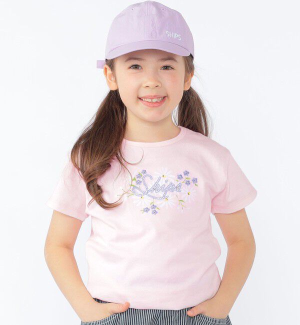 SHIPS KIDS「SHIPS KIDS:100～130cm / ガーリー エンブロイダリー ロゴ Tシャツ」|Tシャツ・カットソー|