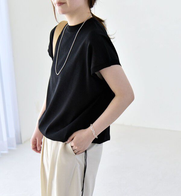 quaranciel「《予約》quaranciel:〈手洗い可能〉ドロスト フレンチスリーブ シアー ニット プルオーバー」|ニット・セーター|ブラック