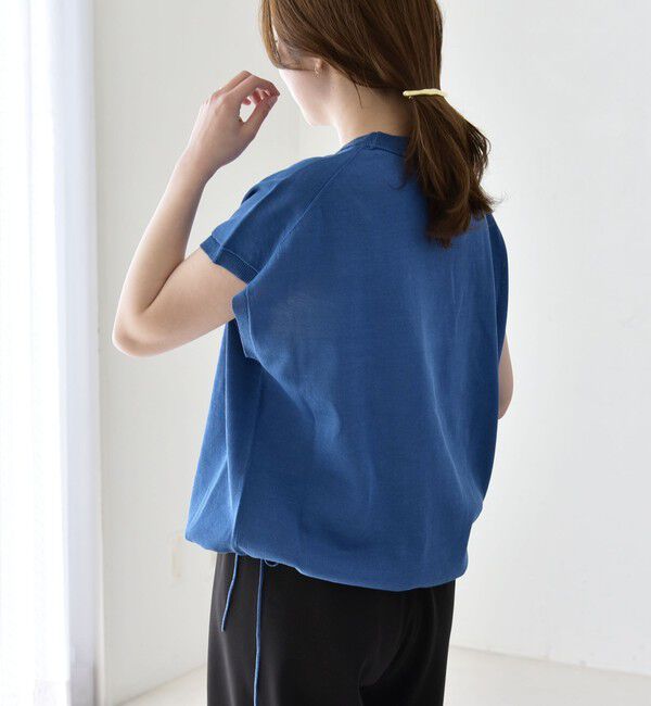 quaranciel「《予約》quaranciel:〈手洗い可能〉ドロスト フレンチスリーブ シアー ニット プルオーバー」|ニット・セーター|ブルー