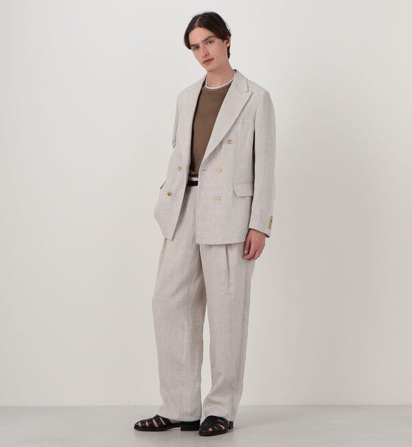 TOMORROWLAND MENS「リネンアムンゼンストライプ ダブルブレステッド6Bジャケット」|テーラードジャケット|