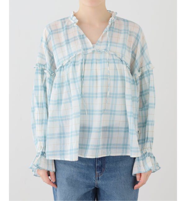 SLOBE IENA「Feeka/フィーカ MALOE チェックブラウス 6CHE0109」|シャツ・ブラウス|サックスブルー B