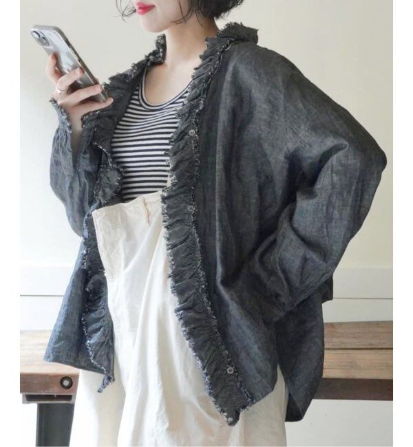 journal standard luxe「《追加》CLシャンブレー フリルブラウス」|シャツ・ブラウス|ブラック