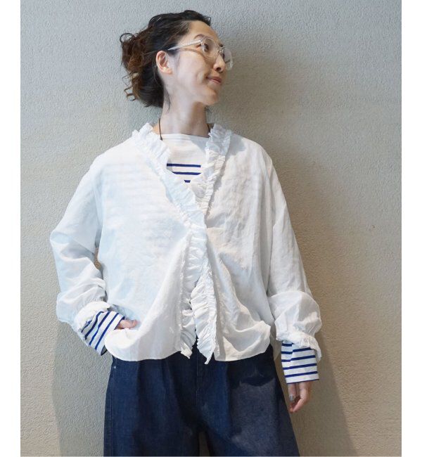 journal standard luxe「《追加》CLシャンブレー フリルブラウス」|シャツ・ブラウス|ホワイト