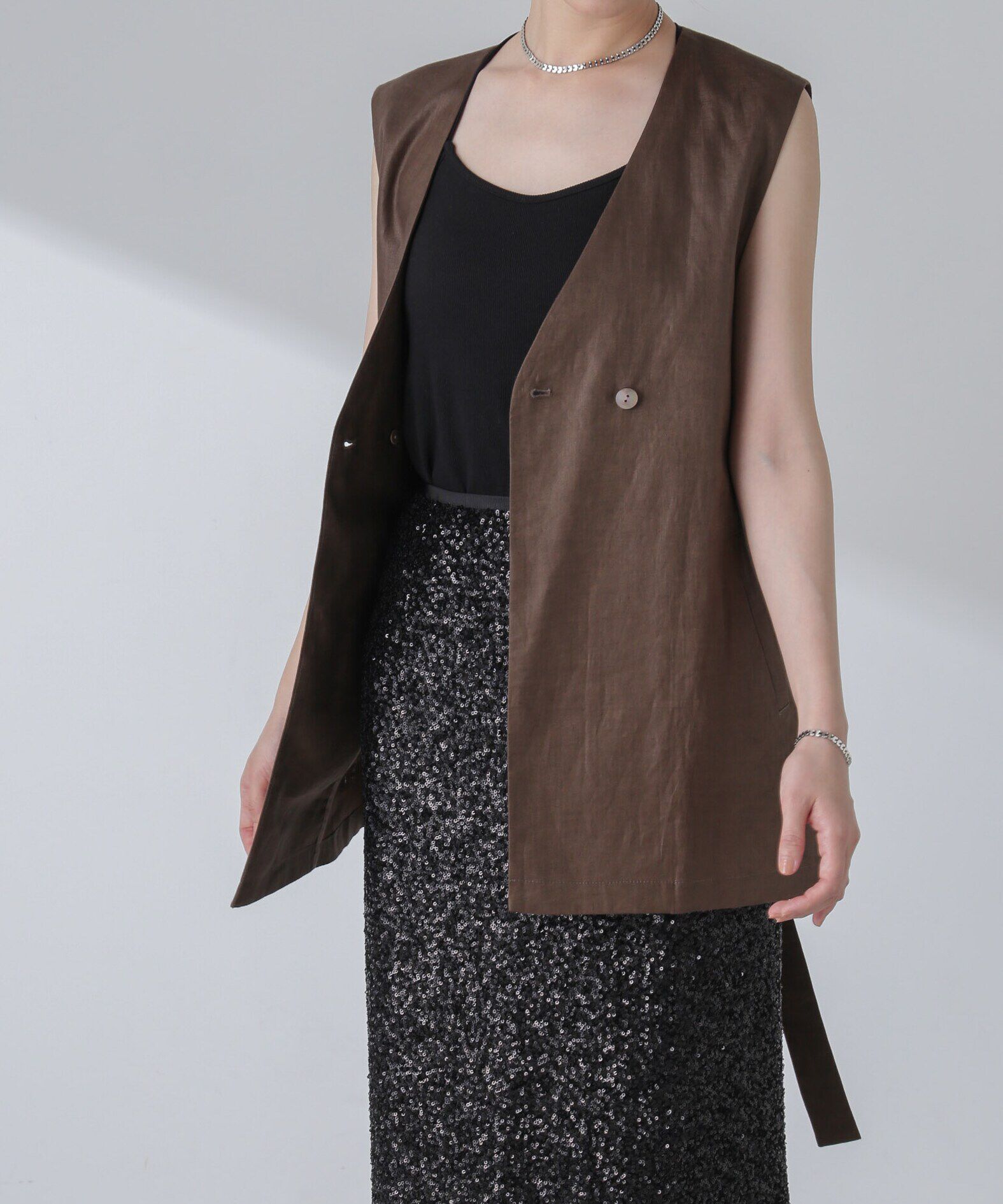 nano･universe「ベルト付リネンジレ(セットアップ可)」|ベスト・ジレ|