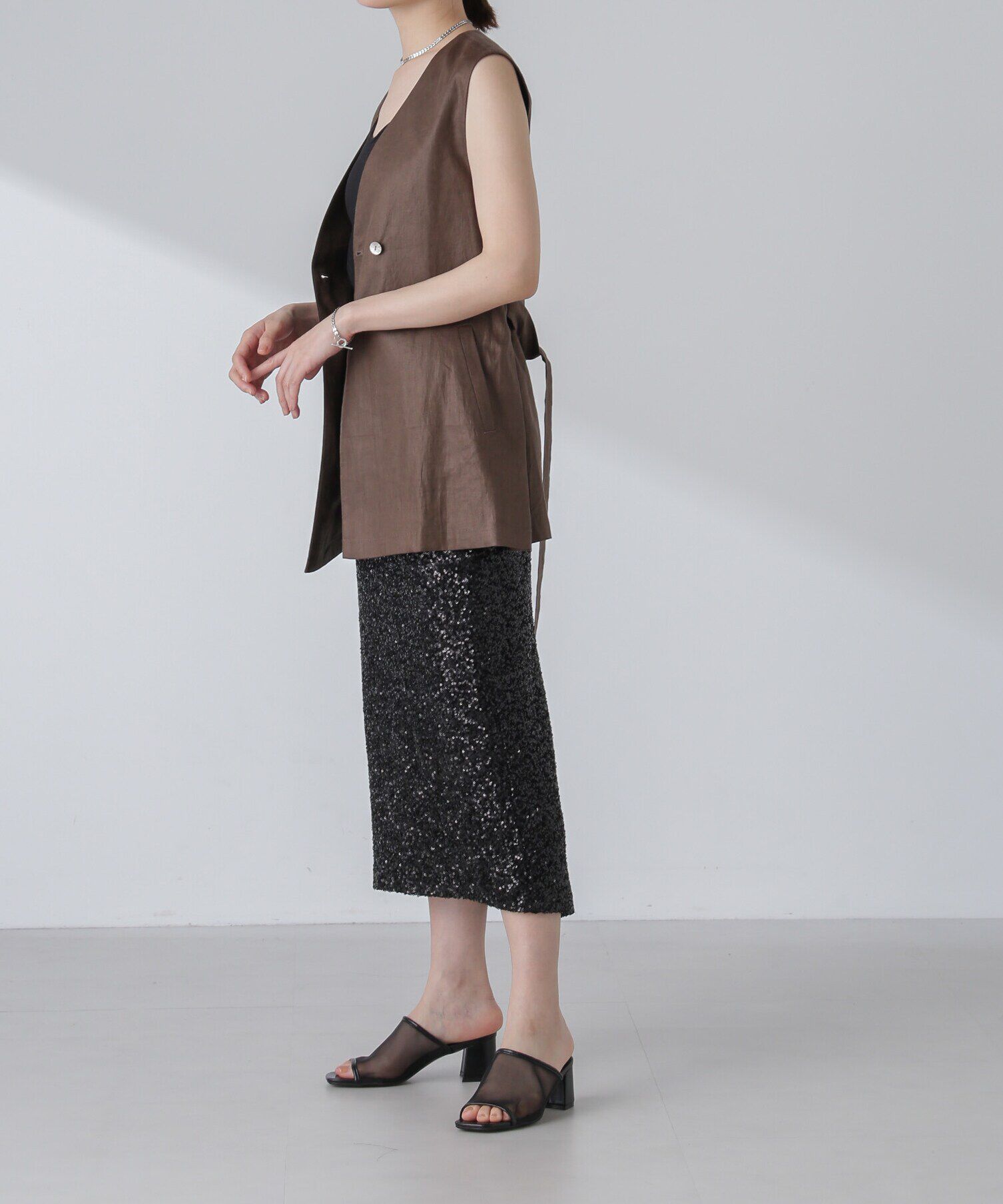 nano･universe「ベルト付リネンジレ(セットアップ可)」|ベスト・ジレ|