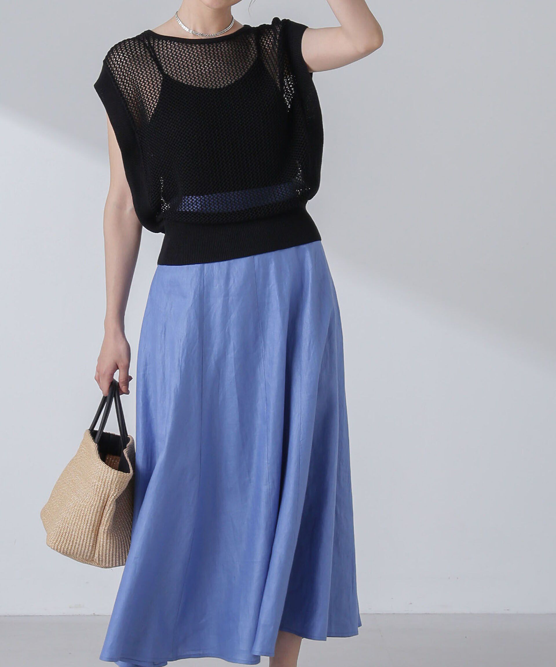 nano･universe「リネンフレアスカート(セットアップ可)」|スカート|ブルー