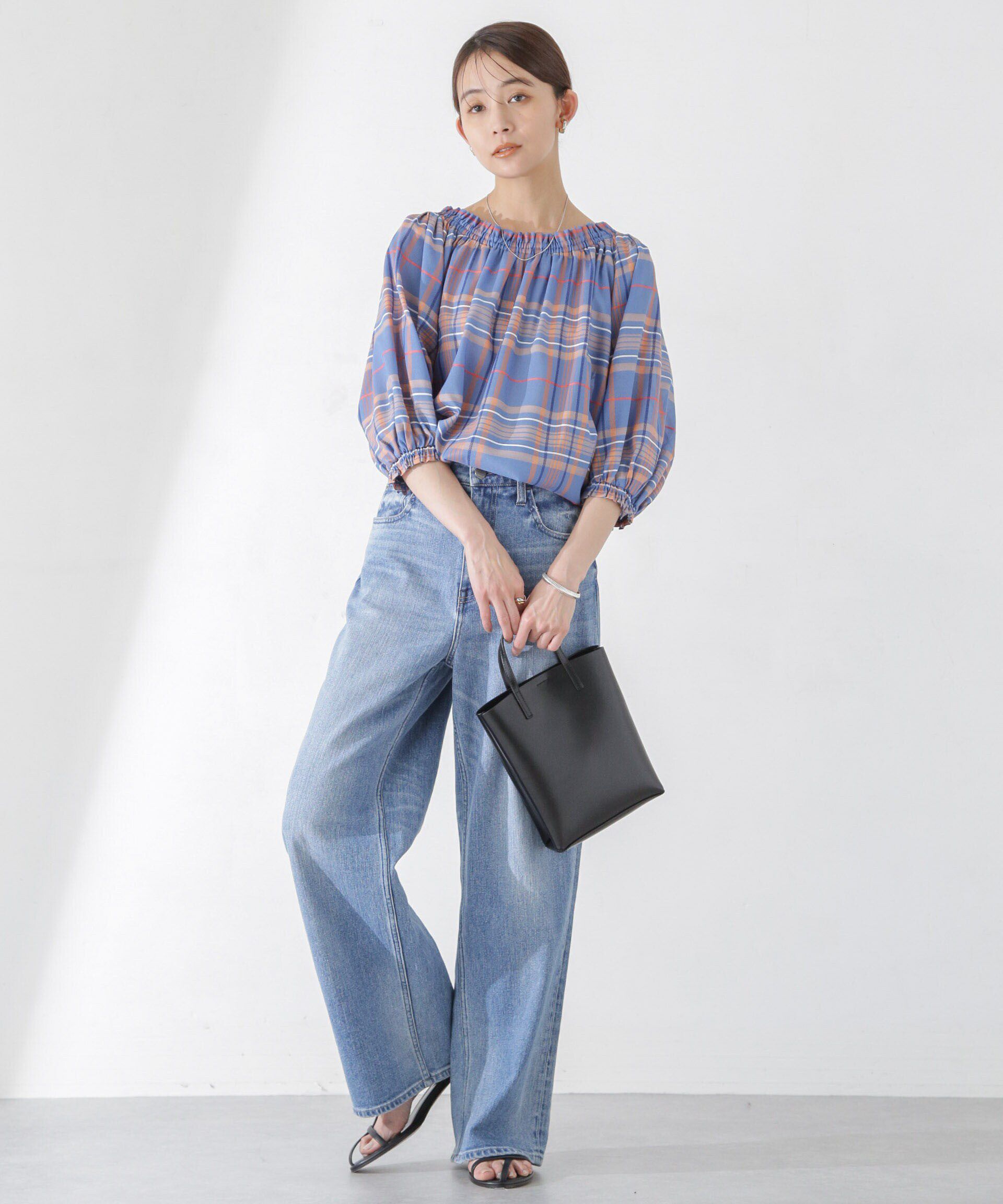 nano･universe「シアーチェックギャザー2wayブラウス」|シャツ・ブラウス|