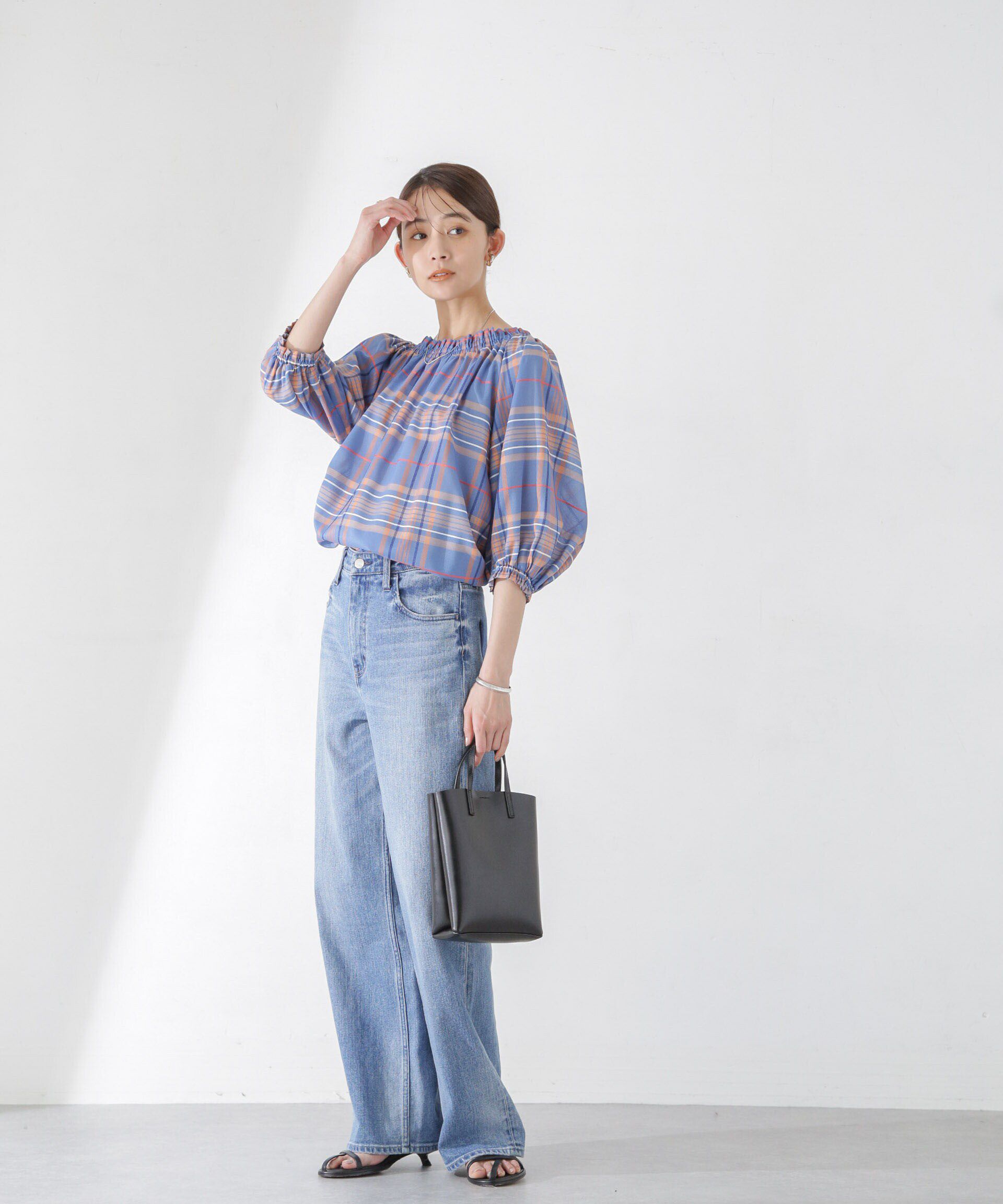 nano･universe「シアーチェックギャザー2wayブラウス」|シャツ・ブラウス|