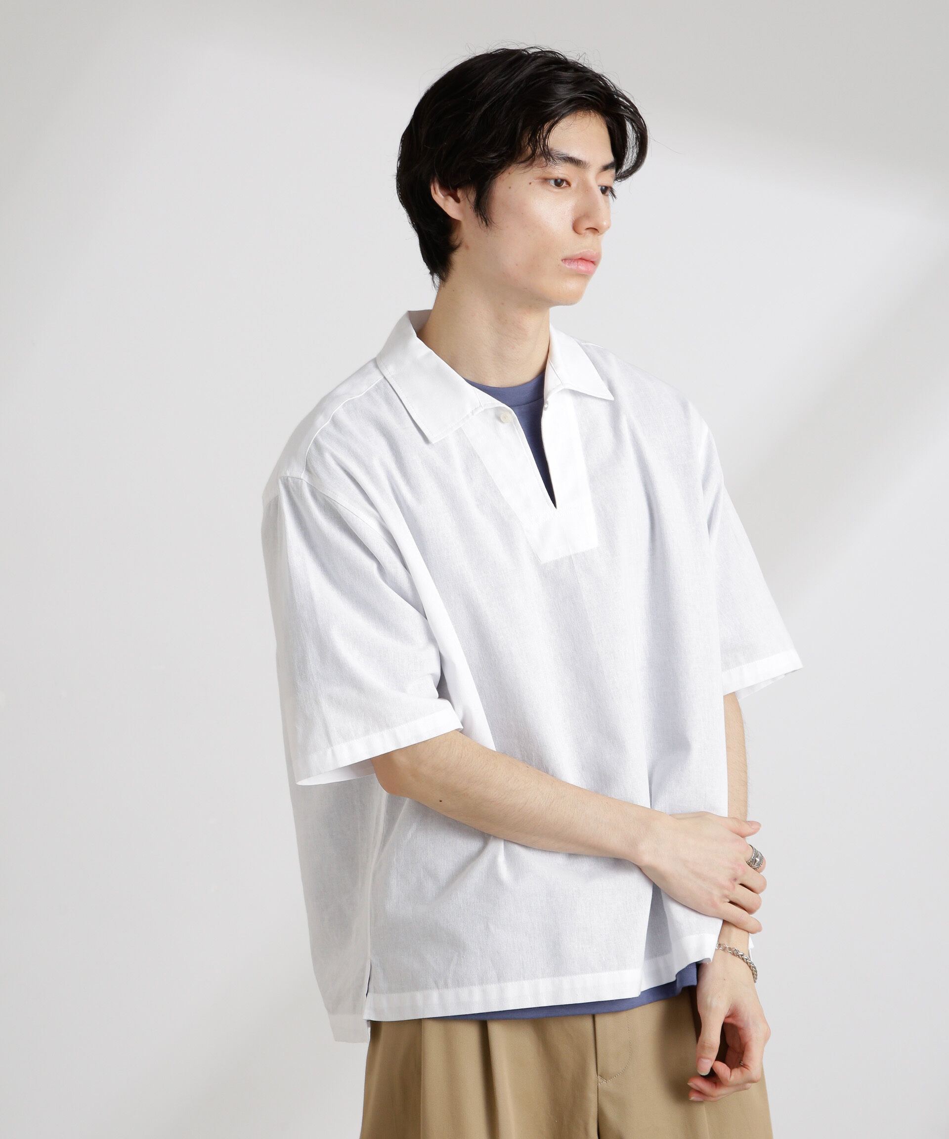 nano･universe「クールマックスリネンスキッパー」|シャツ・ブラウス|ホワイト