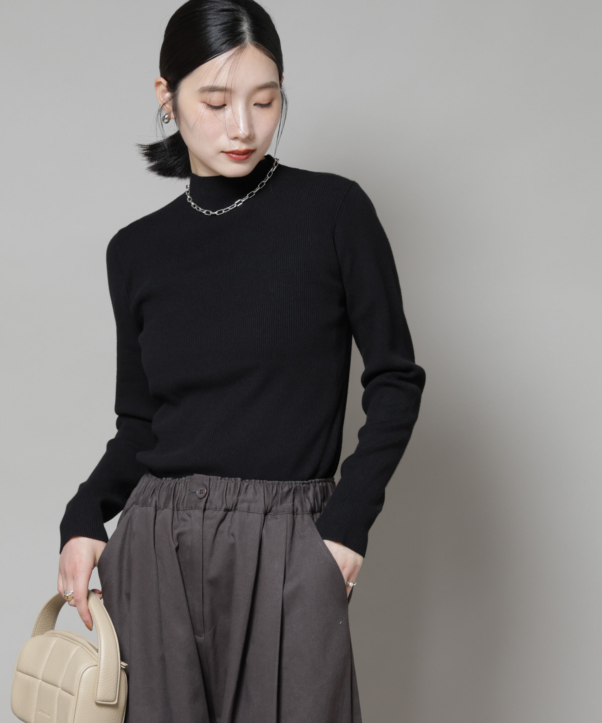 nano･universe「ハイネックリブニットトップス」|ニット・セーター|ブラック