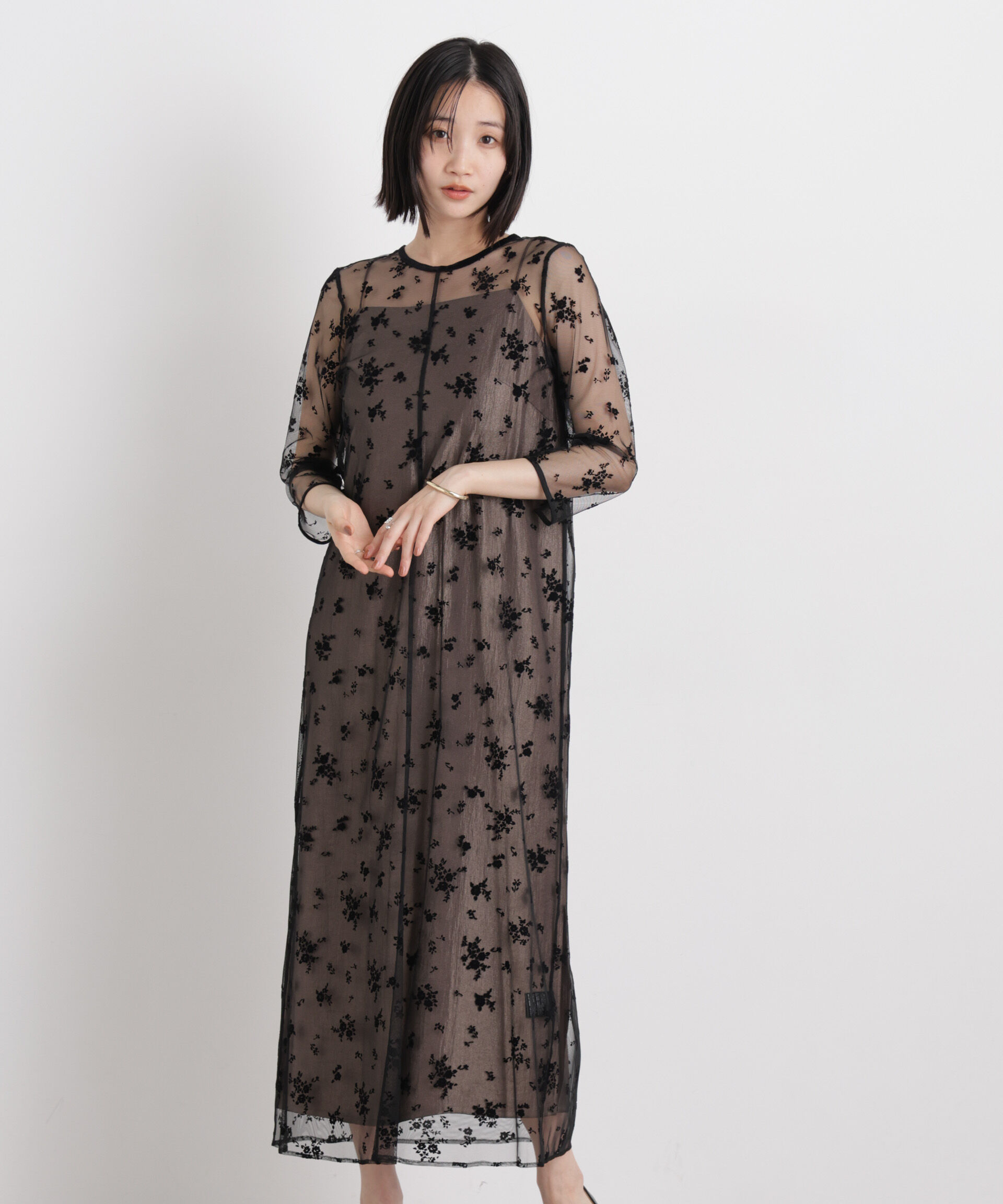 nano･universe「kaene/フロッキーサテン2wayドレス」|ワンピース|