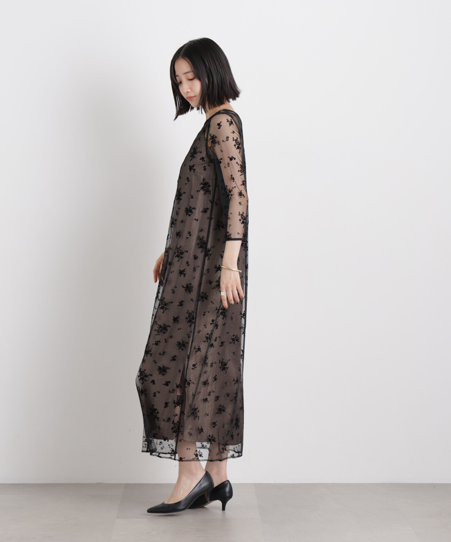 nano･universe「kaene/フロッキーサテン2wayドレス」|ワンピース|