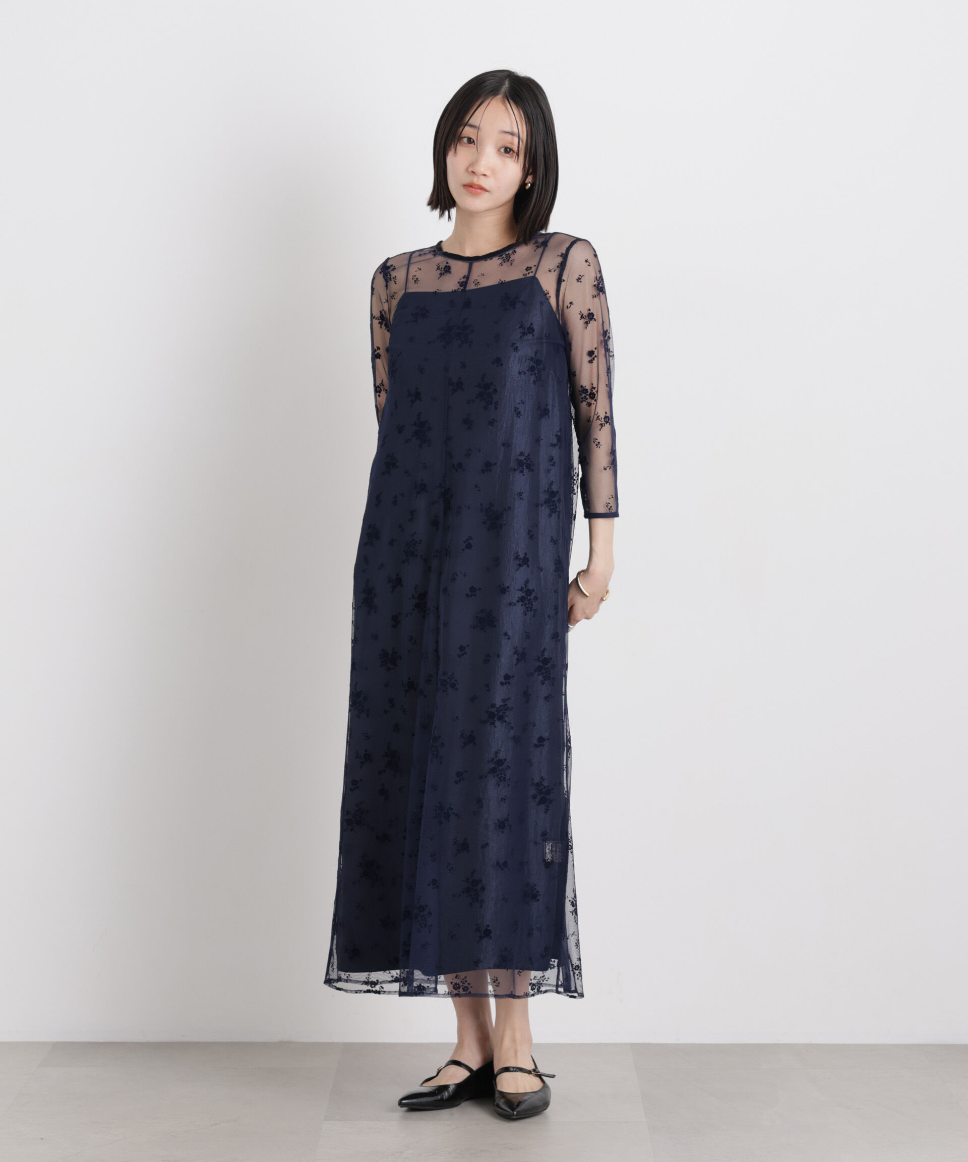 nano･universe「kaene/フロッキーサテン2wayドレス」|ワンピース|ネイビー