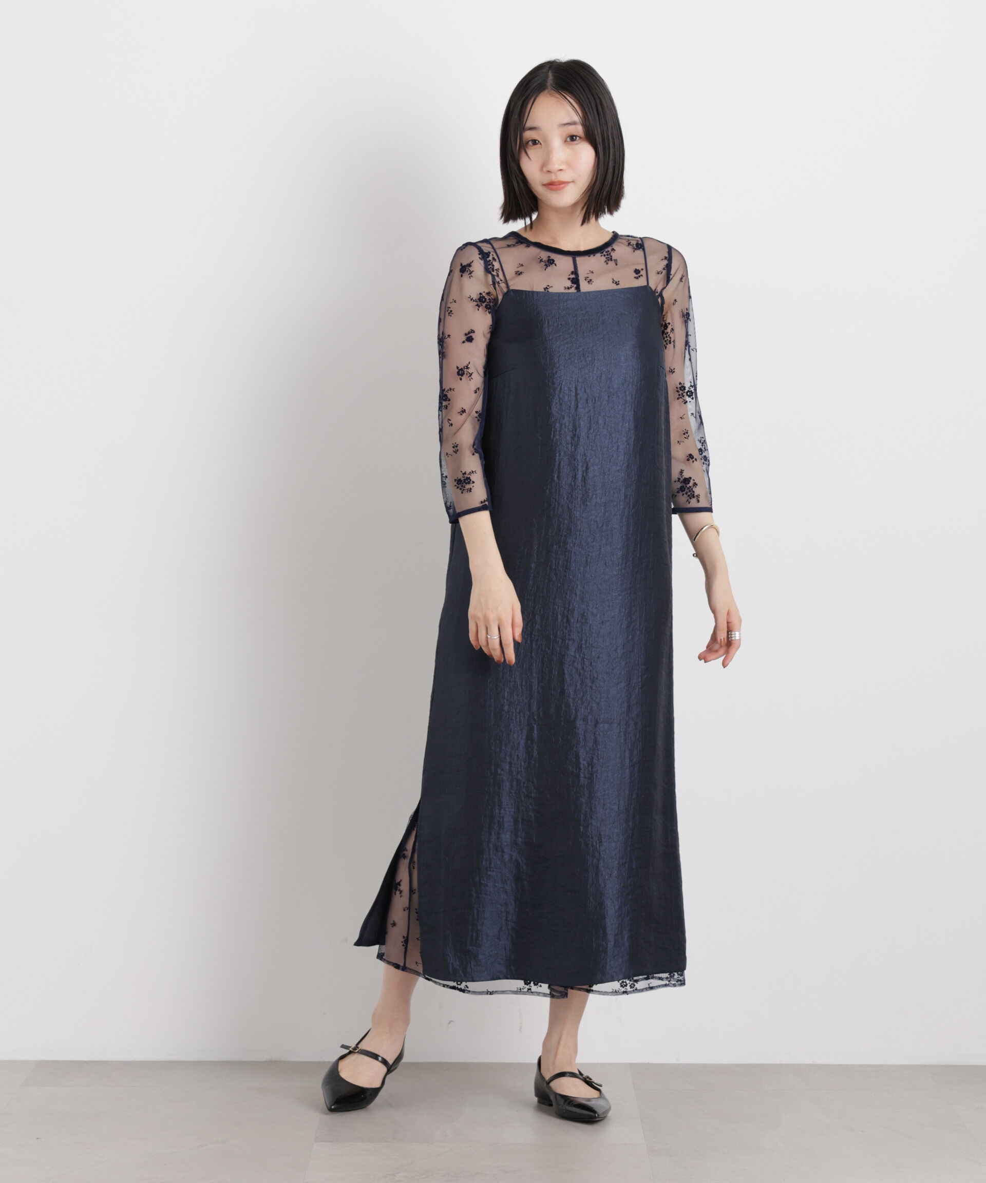 nano･universe「kaene/フロッキーサテン2wayドレス」|ワンピース|