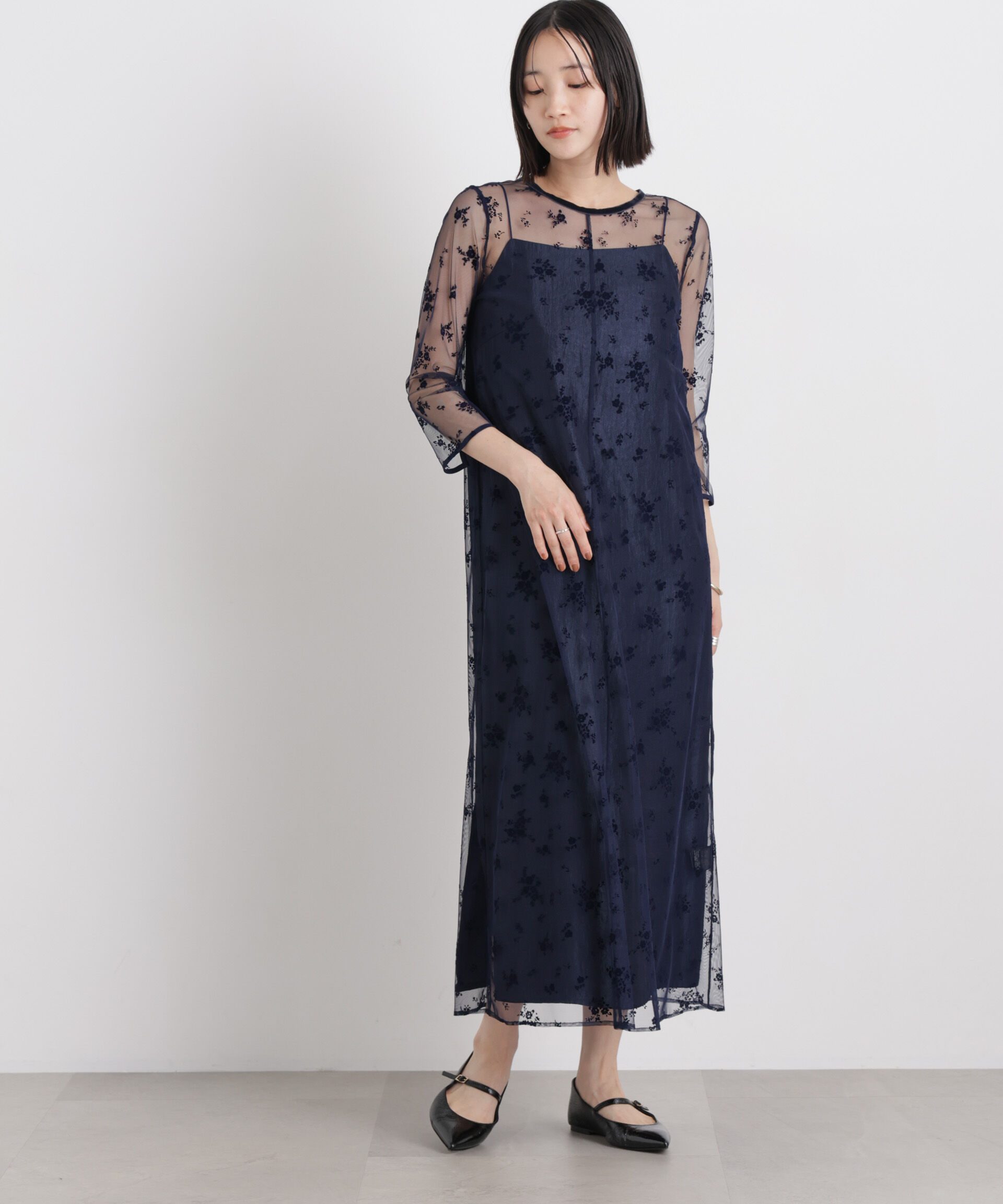 nano･universe「kaene/フロッキーサテン2wayドレス」|ワンピース|