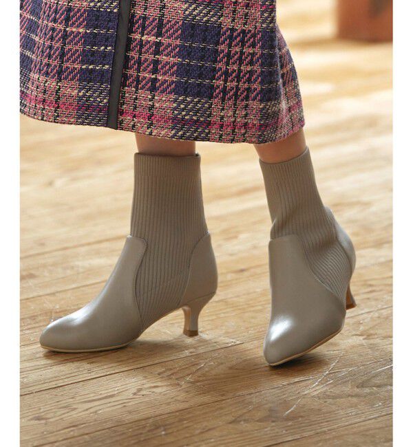 any SiS「【23.0~24.5cm】リブポインテッド ブーツ」|ショートブーツ|グレージュ