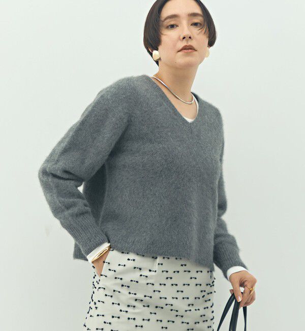 NOLLEY'S「《手洗い可能》ヘアリーストレッチVネックプルオーバーニット」|ニット・セーター|