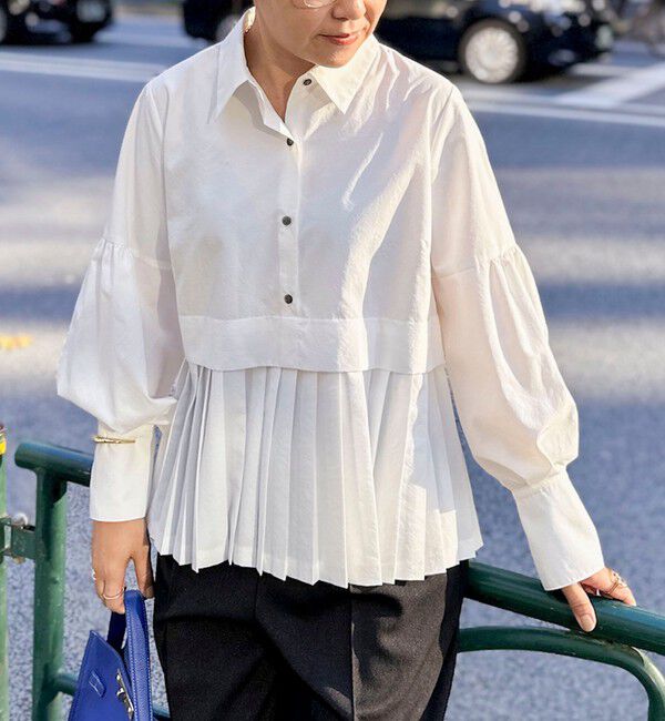 NOLLEY'S「ウォッシャブル切替プリーツブラウス」|シャツ・ブラウス|ホワイト