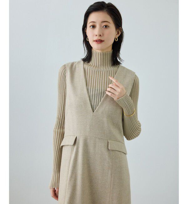 ROPE「ラメタートルリブプルオーバー/イージーケア」|ニット・セーター|ベージュ系(28)