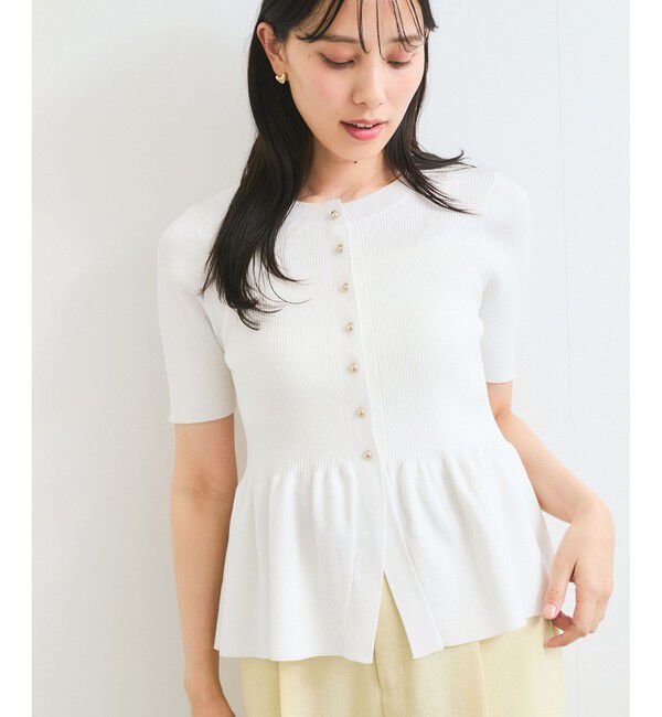 VIS「【アンチピリング】ペプラムハーフスリーブニットカーディガン」|カーディガン|