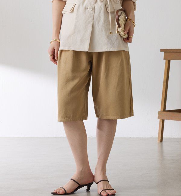  「Q.anos タックハーフデニムパンツ」|デニム|