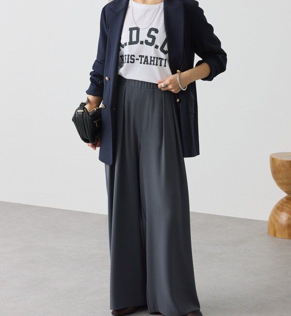  「【ウォッシャブル】【シーズンレスで使える】タックワイドスラックス」|チノ|