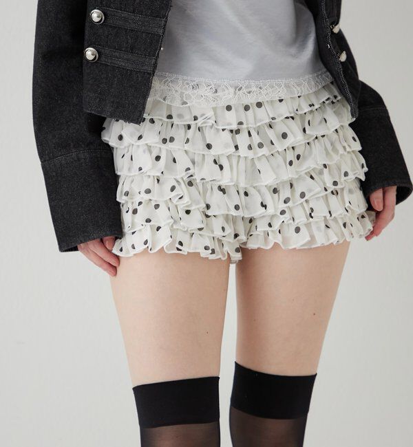  「レースショートパンツ(無地/ドット/チェック/レオパード)」|チノ|ホワイトその他1