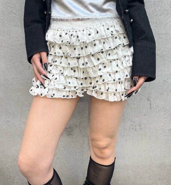  「レースショートパンツ(無地/ドット/チェック/レオパード)」|チノ|