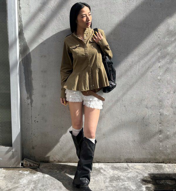  「レースショートパンツ(無地/ドット/チェック/レオパード)」|チノ|