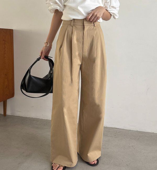  「【ウエスト調整可/低身長サイズあり】2タックチノパン」|チノ|ベージュ