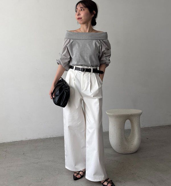  「【華奢見え◎】異素材パフオフショルＴ」|Tシャツ・カットソー|